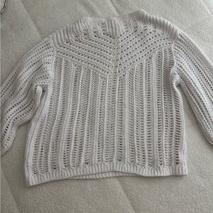 LOFT White Crew Neck Sweater with Textured Knit